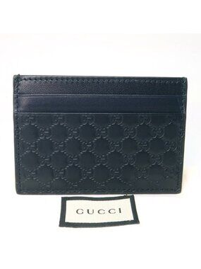 Gucci Card Case Micro Guccissima Leather Holder Navy